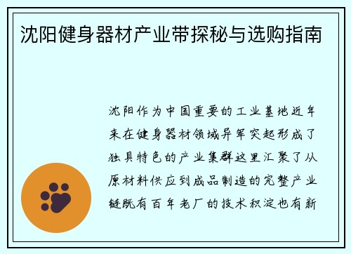 沈阳健身器材产业带探秘与选购指南