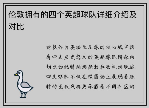伦敦拥有的四个英超球队详细介绍及对比