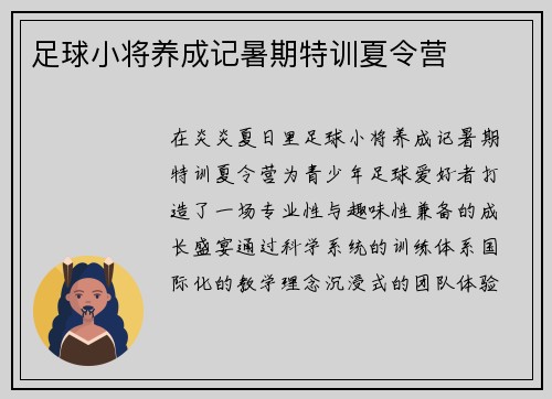 足球小将养成记暑期特训夏令营